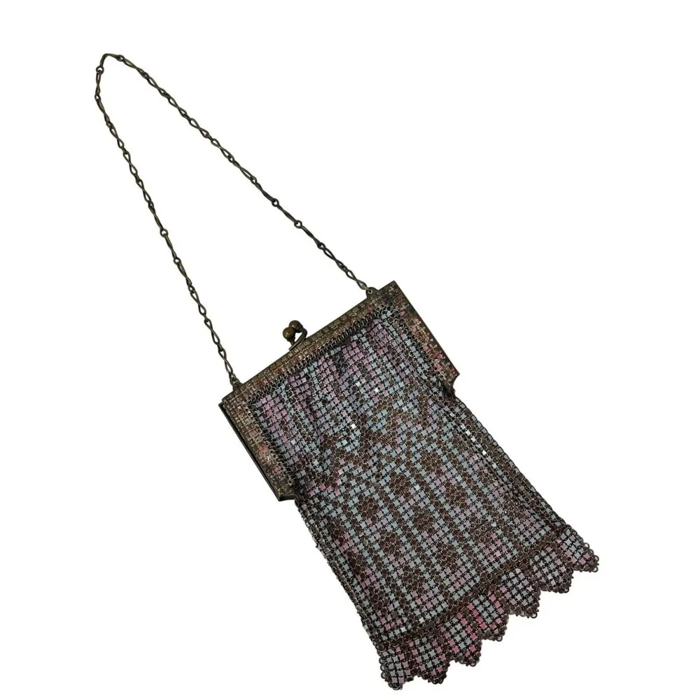 Whiting Davis Flapper‎ Purse Chain Mail Metal Mesh Pink Blue Handbag 1920s